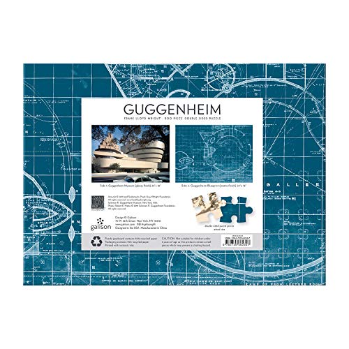 Galison Frank Lloyd Wright Guggenheim Two-Sided Jigsaw Puzzle, 500 Pieces, 24”x18” – Guggenheim Museum and Museum Blueprint – Challenging Family Fun – Fun Indoor Activity, Multicolor