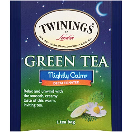Twinings Nightly Calm Green Tea, 20 Count Pack of 6, Individually Wrapped Tea Bags, Spearmint and Lemongrass, Decaffeinated