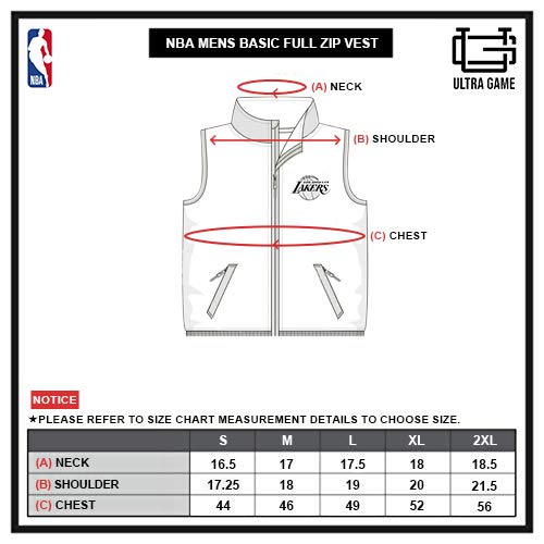 Ultra Game NBA Los Angeles Lakers Mens Basic Full Zip Vest, Team Color, Large