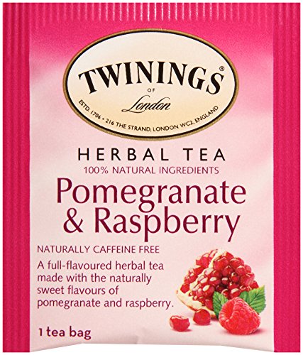 Twinings Pomegranate and Raspberry Herbal Tea, 20 Count Pack of 6, Individually Wrapped Tea Bags, Naturally Caffeine Free