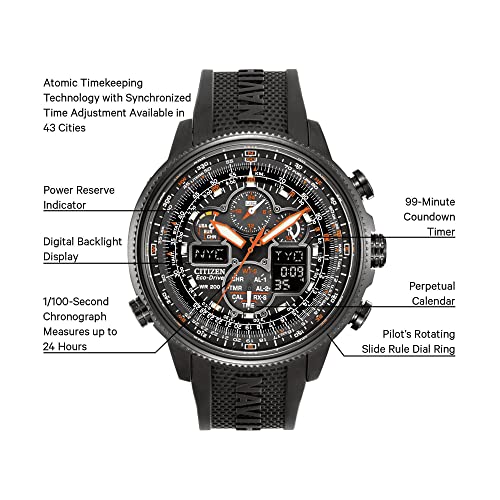 Citizen Men's Eco-Drive Promaster Air Navihawk Atomic Time Keeping Pilot Watch in Stainless Steel with Black Polyurethane strap, Black Dial (Model: JY8035-04E)