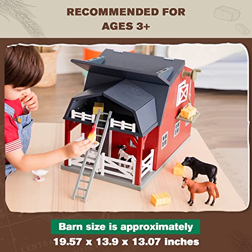 Terra By Battat Wooden Animal Barn - Toy Barn Farm Playset - Pretend Play Toys For Kids Ages 3+ (20 Piece)