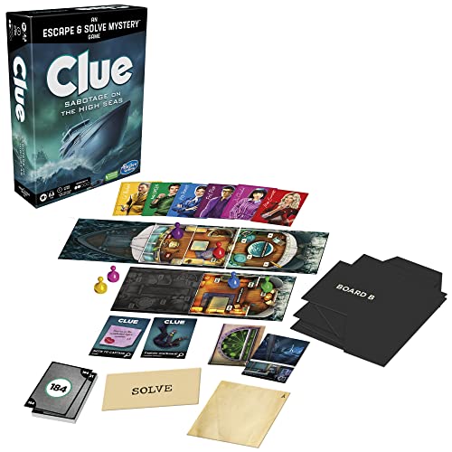 Clue Board Game Sabotage on the High Seas, Clue Escape Room Game, Murder Mystery Games, Cooperative Family Board Game, Ages 10 and up, 1-6 Players