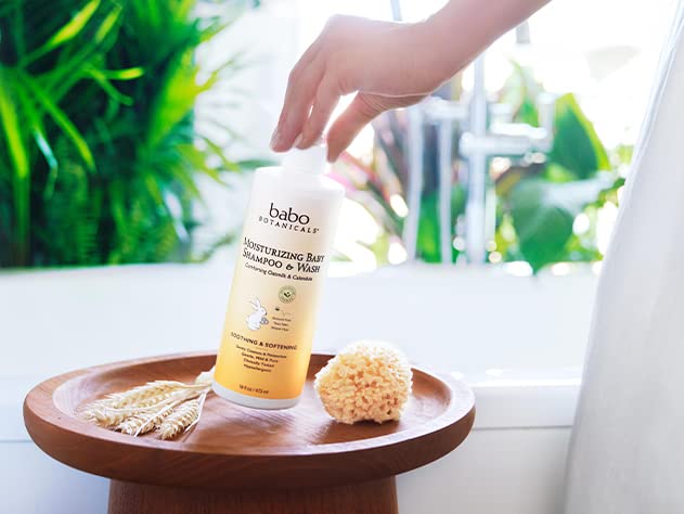 Babo Botanicals Moisturizing Plant-Based 2-in-1 Shampoo and Wash - with Organic Calendula and Oat Milk - For Babies, Kids and Adults with Sensitive or Dry Skin and Scalp - Hypoallergenic and Vegan - 8 fl. oz.