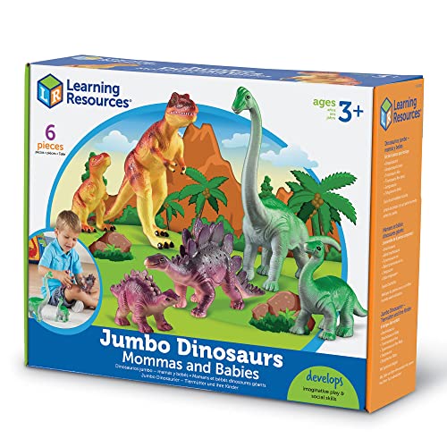 Learning Resources Jumbo Dinosaurs Mommas and Babies - 6 Pieces, Ages 3+ Dinosaurs for Toddlers, Dinosaurs Action Figure Toys, Kids' Play Dinosaur and Prehistoric Creature Figures