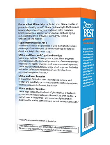 Doctor's Best SAM-e 400 mg, Vegan, Gluten Free, Soy Free, Mood and Joint Support, 60 Enteric Coated Tablets