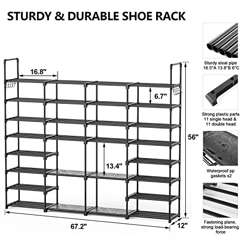 Mavivegue Shoe Rack, 8 Tier 4 Rows Large Shoe Rack Organizer for Garage 72-76 Pairs, Shoe Rack for entryway Closet,Shoe Shelf Shoe Storage Organizer Free Standing Shoe Racks(Black)