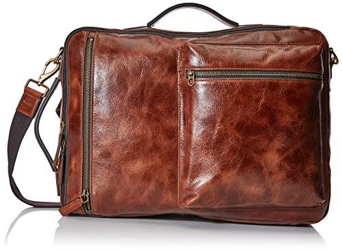 Fossil Men's Buckner Leather Small Convertible Travel Backpack and Briefcase Messenger Bag, Cognac , (Model: MBG9483222)