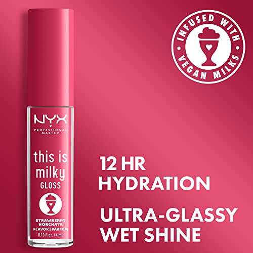 NYX PROFESSIONAL MAKEUP This Is Milky Gloss, Lip Gloss with 12 Hour Hydration, Vegan - Strawberry Horchata (Mauve Pink)