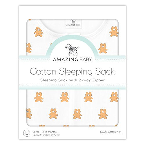 Amazing Baby Cotton Sleeping Sack, Wearable Blanket with 2-way Zipper, Butterum Tiny Bears, Small (0-6 mo)