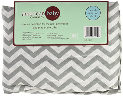 American Baby Company 100% Natural Cotton Percale Fitted Portable/Mini Crib Sheet, Grey Zigzag, Soft Breathable, for Boys and Girls, Zigzag Grey , 24x38 Inch (Pack of 1)