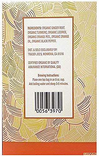 Trader Joes Organic Ginger Turmeric Herbal Tea 20 envelopes each (Pack of 2)