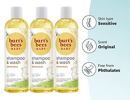 Burt's Bees Baby Shampoo and Wash, Tear Free Soap, Natural Baby Care, Original,12 Ounce (Pack of 3)