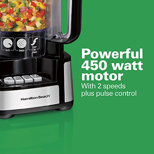 Hamilton Beach Stack and Snap Food Processor and Vegetable Chopper, BPA Free, Stainless Steel Blades, 12 Cup Bowl, 2-Speed 450 Watt Motor, Black (70725A)