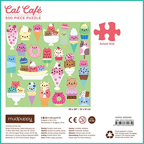 Mudpuppy Cat Cafe 500 Piece Jigsaw Puzzle for Families and Adults, Colorful Cat Puzzle with Illustrations of Cats and Desserts, Multicolor (0735355851)