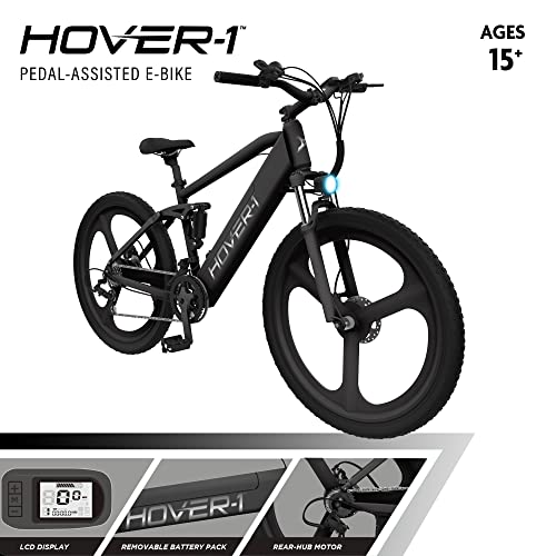 Hover-1 Instinct Electric Bike with 350W Motor, 15 mph Max Speed, 26” Tires, and 40 Miles of Range E-Bike, Black