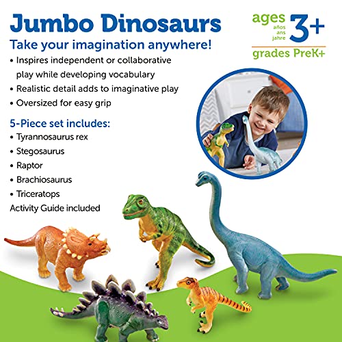 Learning Resources Jumbo Dinosaurs - 5 Pieces, Ages 3+ Toddler Learning Toys, Dinosaurs for Toddlers, Dinosaurs Figures, Kids' Play Dinosaur