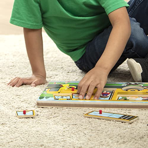 Melissa and Doug The Wheels on the Bus Sound Puzzle - School Bus Puzzle, Wooden Puzzle For Kids and Toddlers Ages 2+