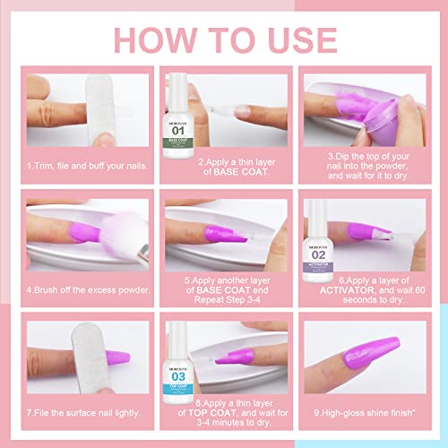 Morovan Dip Powder Nail Kit Starter - 8 Colors Nail Dip Powder Kit Dipping Powder with Base Top Coat Activator Brush Saver Dip Powder Kit for Dipping Nails DIY at Home Salon