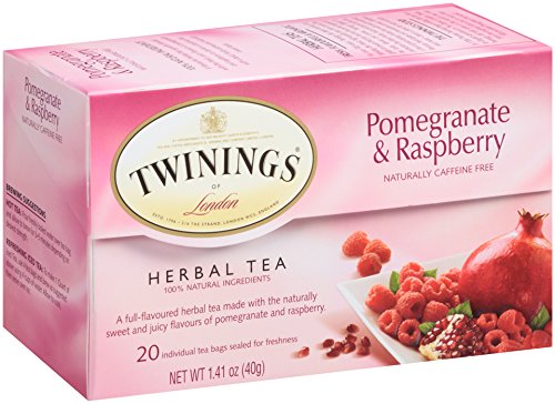 Twinings Pomegranate and Raspberry Herbal Tea, 20 Count Pack of 6, Individually Wrapped Tea Bags, Naturally Caffeine Free