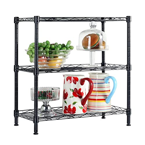 SINGAYE 3 Shelf Wire Shelving Unit Adjustable Storage Shelving 21.26”W x 11.41”D x 22.83”H (Black)