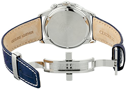 Citizen Men's Classic Calendrier Eco-Drive Watch, 12/24 Hour Time, 3-Hand Day and Date, Anti-Reflective Mineral Crystal, Luminous Hands, Blue Leather Strap/ White Dial