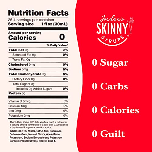 Jordan's Skinny Syrups, Raspberry Coffee Syrup, Sugar Free, 25.4 Ounces (Pack of 1), Zero Calorie Drink Flavoring and Mixes