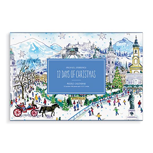 Michael Storrings 12 Days of Christmas Advent Calendar Puzzle, Includes 12 80-Piece Puzzles, 5” x 7” Each – Unique Holiday Jigsaw Puzzle Set with Thick, Sturdy Pieces