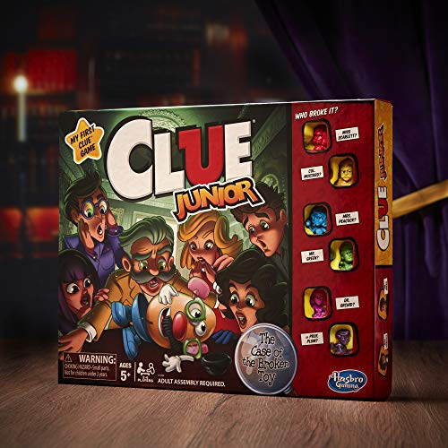 Hasbro Gaming Clue Junior Board Game for Kids Ages 5 and Up, Case of the Broken Toy, Classic Mystery Game for 2-6 Players