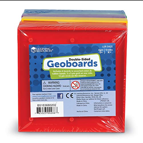Learning Resources 5-Inch Double-Sided Assorted Geoboard Shapes - 6 Pieces, Ages 5+ Kindergarten Learning Toys, Math Manipulatives for Kids