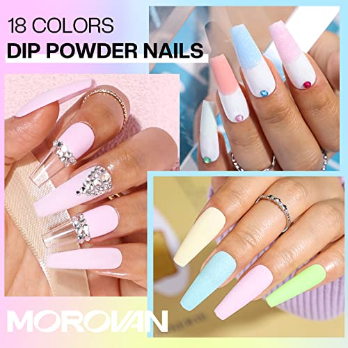 Morovan Dip Powder Nail Kit Starter - 18 Dip Powder Colors Green Blue Glitter Nail Dip Powder Kit with UV Lamp and Electric Nail Drill Dip Nails Powder Starter Kit for Nail Lovers DIY Nails Art Salon