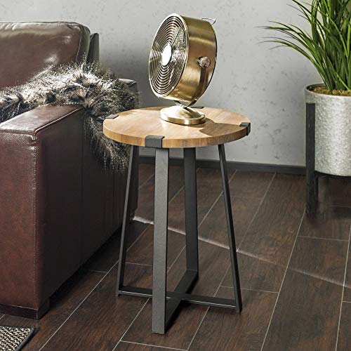 Walker Edison Anastasia Modern Metal Wrap X Base Accent Table, 18 Inch, Rustic Oak
