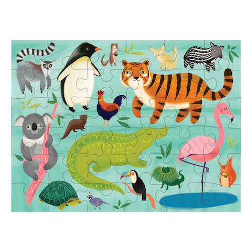 Mudpuppy Animals of The World to Go Puzzle, 36 Pieces – Great for Kids Ages 3+ - Perfect for Travel, Easy Clean-Up, Packaged in Secure, Reusable Fabric Bag