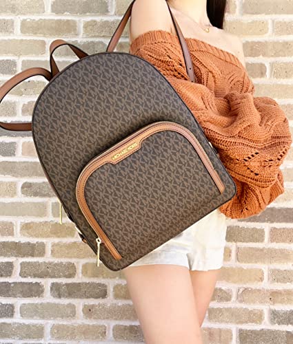 Michael Kors Jaycee Large Backpack School Bag Bundled with Michael Kors Jet Set Travel Large Trifold Wallet MK Signature (Brown MK)