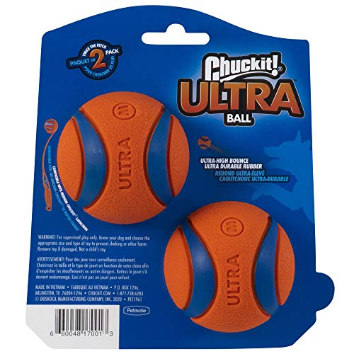 Chuckit Ultra Ball Dog Toy, Medium (2.5 Inch Diameter) Pack of 4, for breeds 20-60 lbs