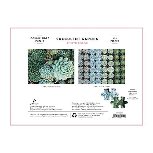 Galison Succulent Garden 500 Piece Double Sided Jigsaw Puzzle for Adults and Families, Fun Family Puzzle with Plants and Succulent Theme, Multicolor
