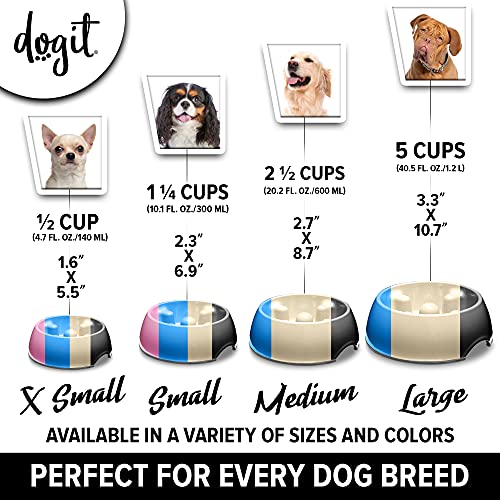 Dogit Dog Bowl Slow Feeder for Wet or Dry Dog Food, Go Slow Anti-Gulping Dog Dish, White, L