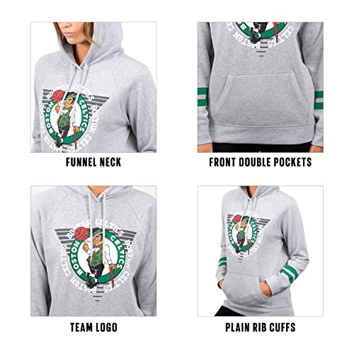 Ultra Game NBA Boston Celtics Womens Soft Fleece Pullover Hoodie Sweatshirt With Varsity Stripe, Heather Gray, Large