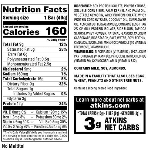 Atkins Snack Bar, Snickerdoodle, Made with B Vitamins and Real Almond Butter, Naturally Flavored, Keto Friendly, and Gluten Free (30 Bars)