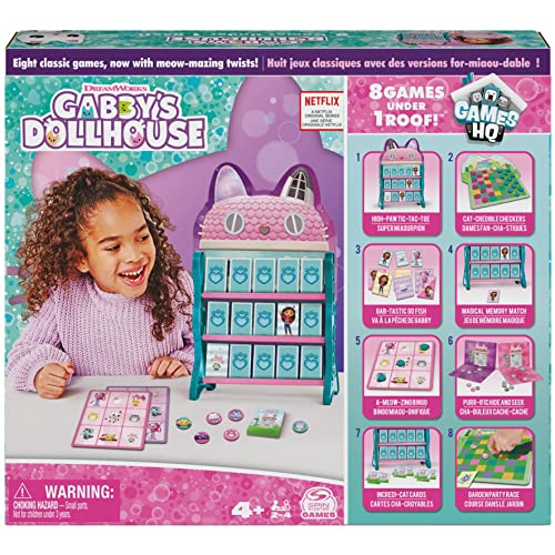 Gabby’s Dollhouse, Games HQ Checkers Tic Tac Toe Memory Match Go Fish Bingo Cards Board Games Toy Gift Netflix Party Supplies, for Kids Ages 4 and up