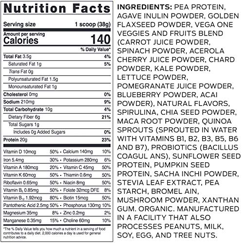 Vega Organic All-in-One Vegan Protein Powder French Vanilla (18 Servings) Superfood Ingredients, Vitamins for Immunity Support, Keto Friendly, Pea Protein for Women and Men, 1.5 lbs(Packaging May Vary)