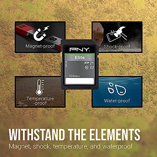 PNY 64GB Elite Class 10 U1 V10 SDXC Flash Memory Card - 100MB/s, Class 10, U1, V10, Full HD, UHS-I, Full Size SD