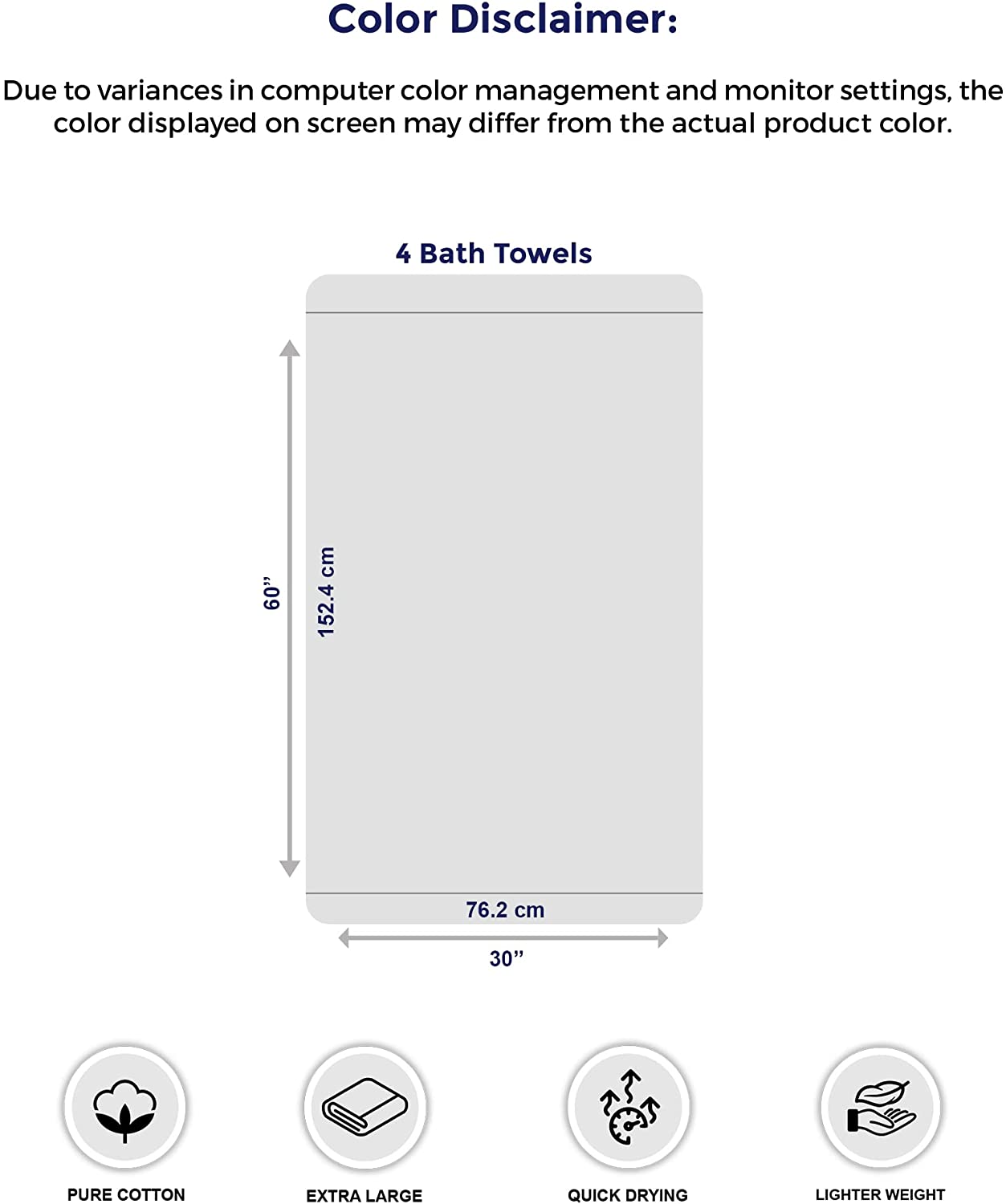 Tens Towels Large Bath Towels, 100% Cotton Towels, 30 x 60 Inches, Extra Large Bath Towels, Lighter Weight and Super Absorbent, Quick Dry, Perfect Bathroom Towels for Daily Use (Pack of 4) (Dark Grey)