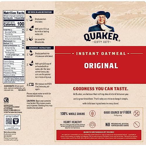 Quaker Instant Oatmeal, Original, Individual Packets, 0.98 Ounce , 48 Count (Pack of 1 )