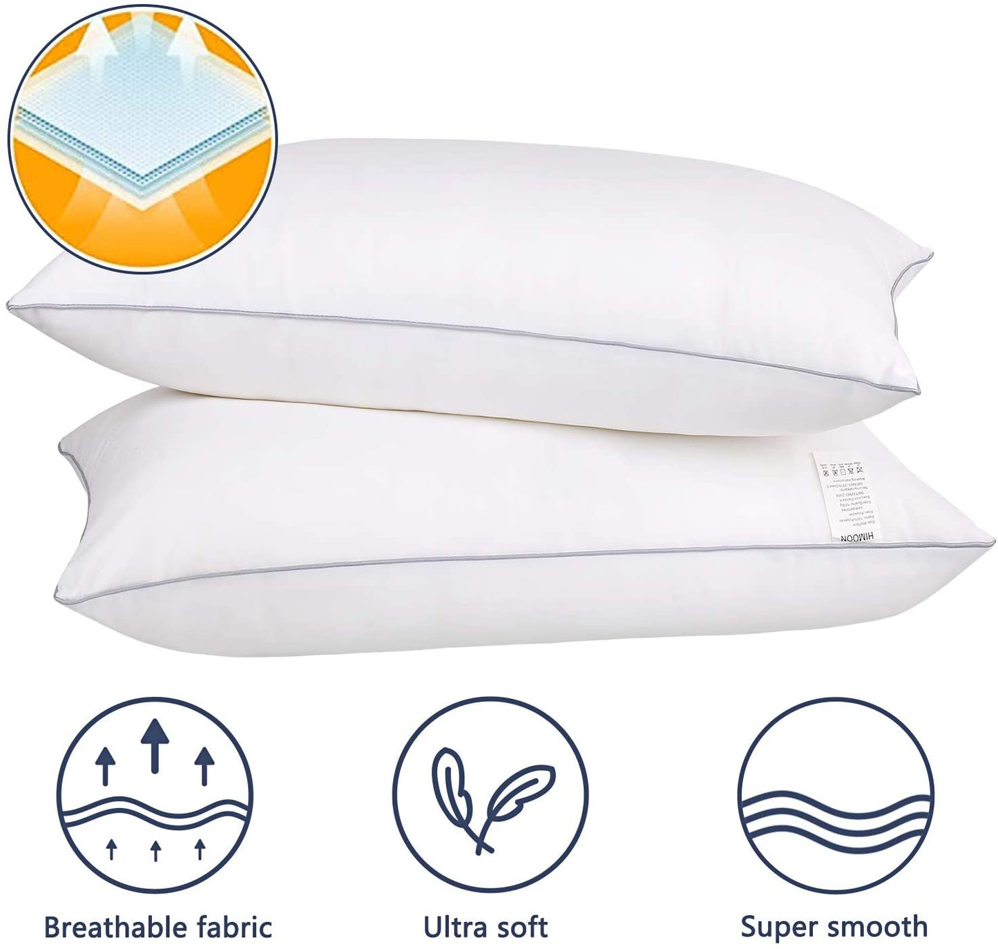 HIMOON Bed Pillows for Sleeping 2 Pack,Standard Size Cooling Pillows Set of 2,Top-end Microfiber Cover for Side Stomach Back Sleepers