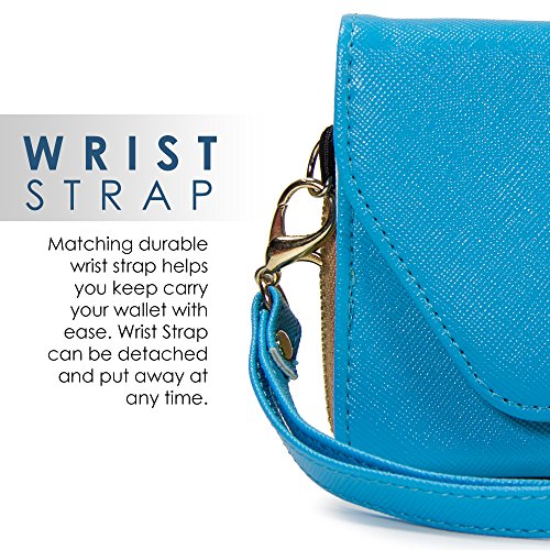 Kroo Clutch Wallet with Wristlet and Crossbody Strap for Smartphones or Phablets up to 5.7 Inch - Carrying Case - Frustration-Free Packaging - Light Blue and Brown
