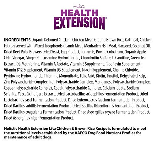 Health Extension Weight Control Dry Dog Food, Natural Food for Overweight Adult Dogs with Added Vitamins and Mineral, Lite Chicken and Brown Rice Recipe (15 lbs / 6.8 kg)