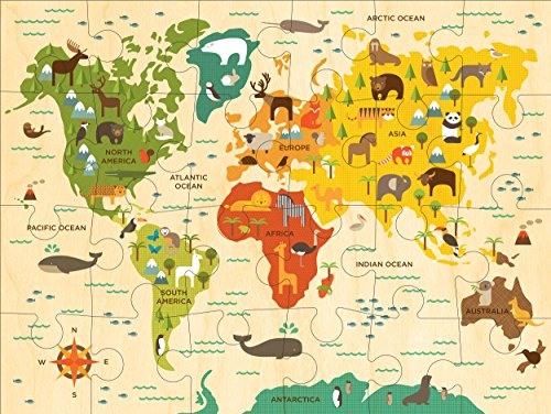 Petit Collage Floor Puzzle, Our World, 24-Pieces – Large Puzzle for Kids, Completed Map Puzzle Measures 18” x 24” – Makes a Great Gift Idea for Ages 3+