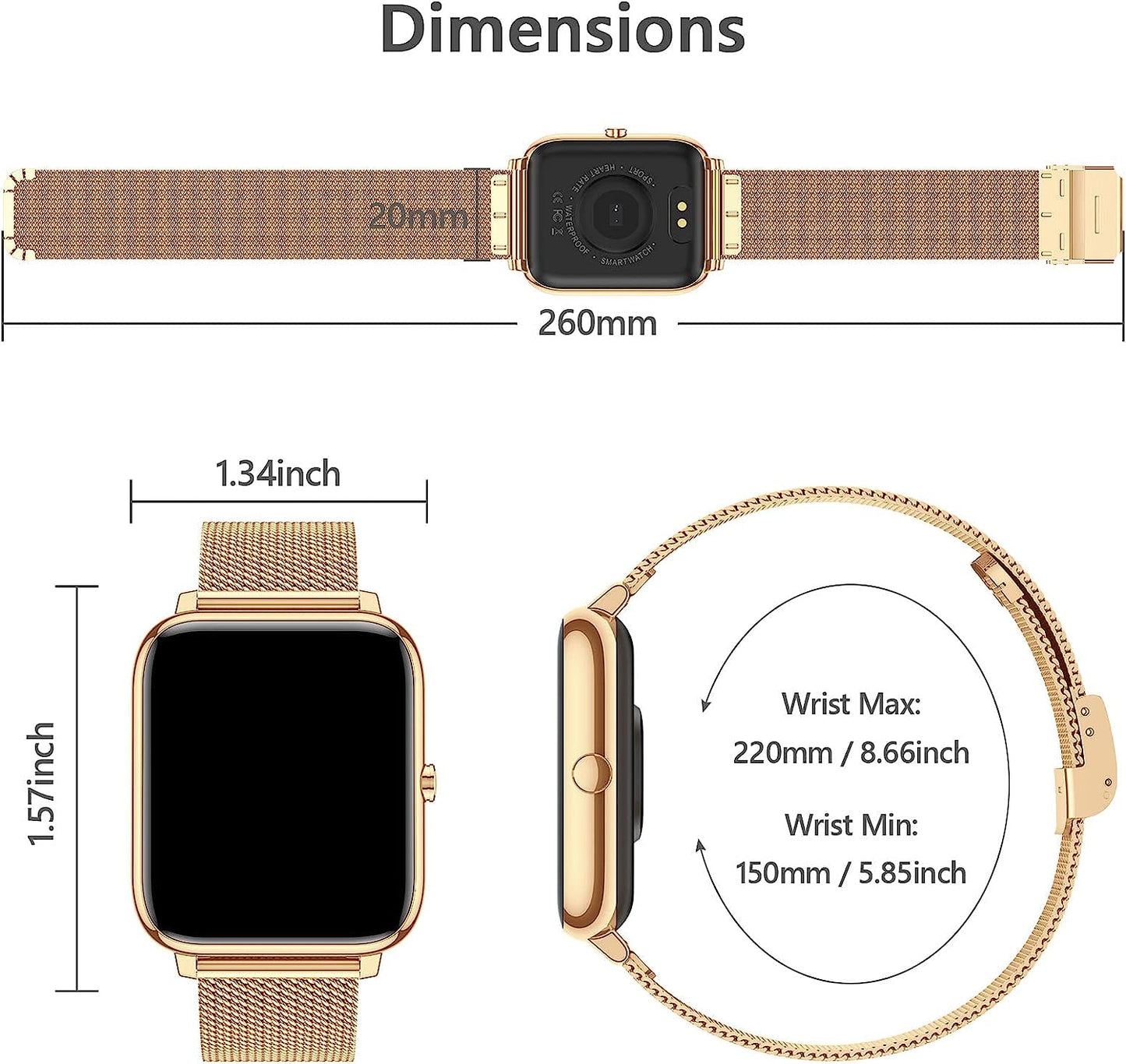 KALINCO Smart Watch, Fitness Tracker with Heart Rate Monitor, Blood Pressure, Blood Oxygen Tracking, 1.4 Inch Touch Screen Smartwatch Fitness Watch for Women Men Compatible with Android iPhone iOS