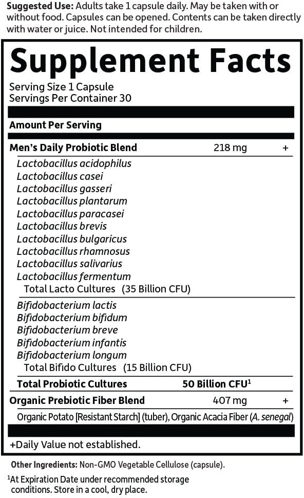 Garden of Life Probiotics for Men - Dr Formulated 50 Billion CFU Probiotic + Prebiotic Fiber for Men’s Digestive and Immune Health, 15 Strains, Daily Constipation Relief, Gas & Bloating, 30 Capsules